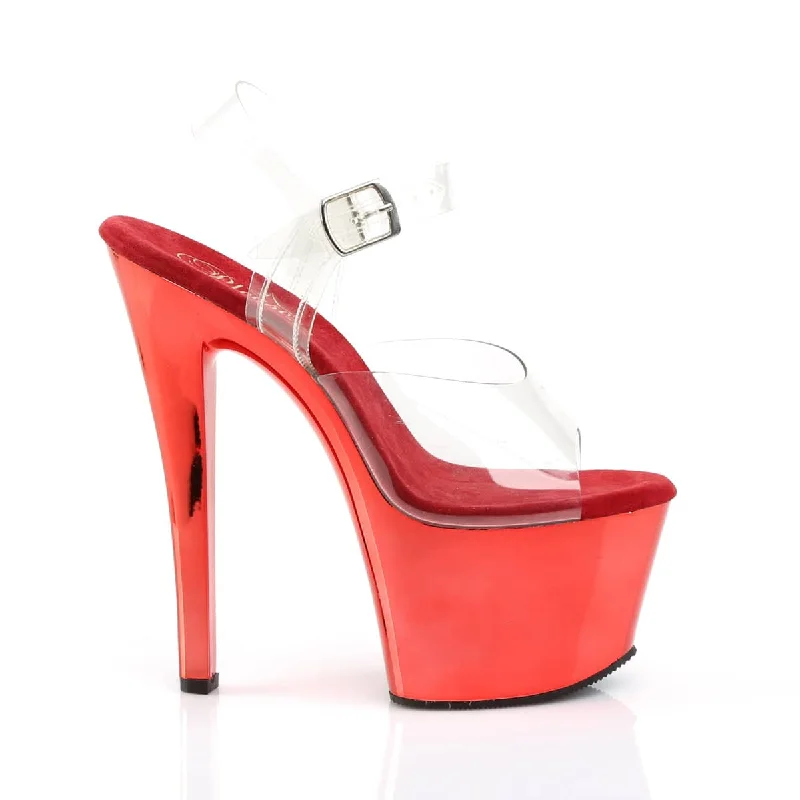 SKY-308 Red & Clear Ankle Peep Toe High Heel