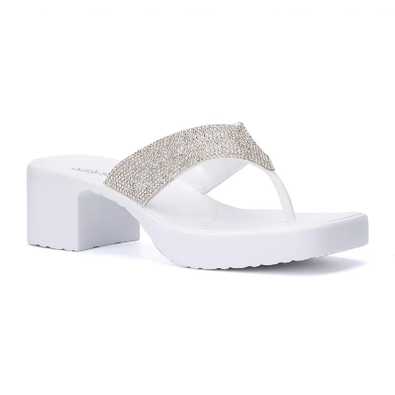 Olivia Miller Womens Suzzie Rhinestone Slip On Thong Sandals