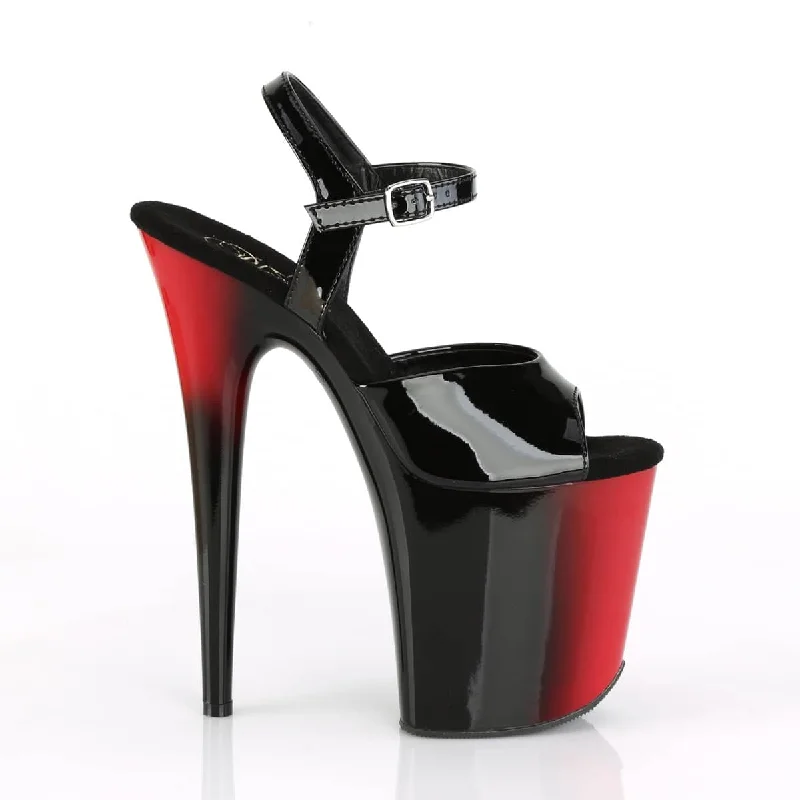 FLAMINGO-809BR Black & Red Ankle Peep Toe High Heel