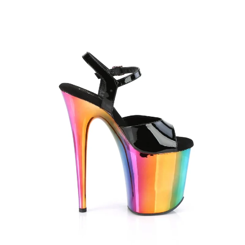 FLAMINGO-809RC Black & Multi Colour Ankle Peep Toe High Heel