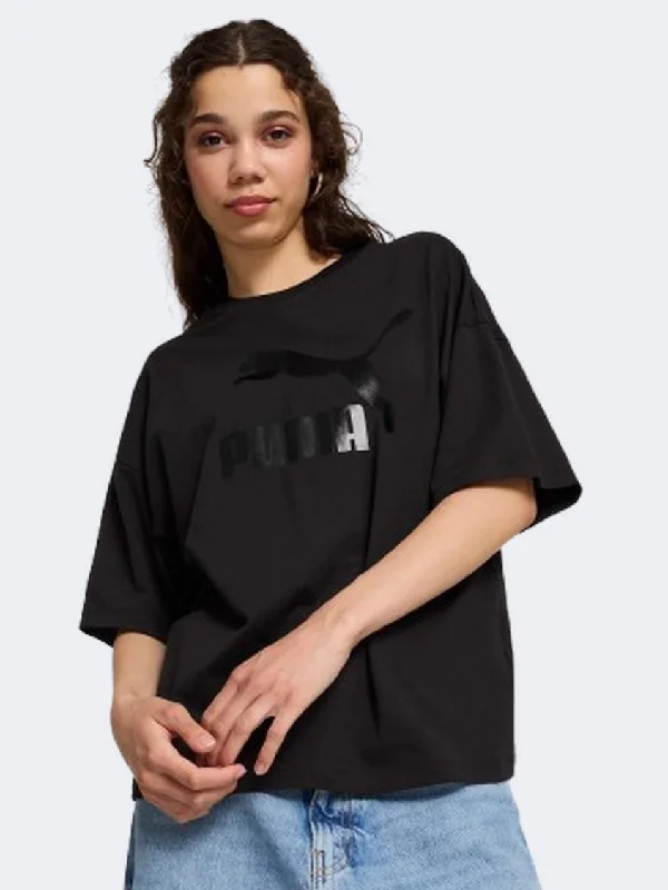 Puma Classics Oversize Shiny Logo Women Lifestyle T-Shirt Black