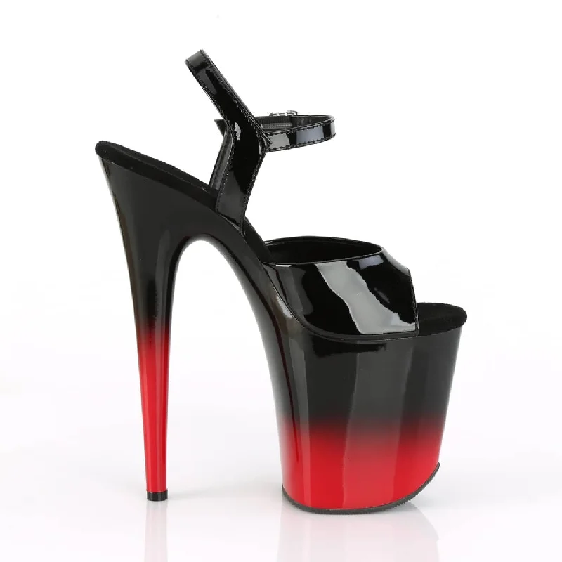 FLAMINGO-809BR-H Black & Red Ankle Peep Toe High Heel