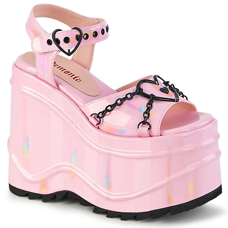 Demonia WAVE-09 | Baby Pink Hologram Sandals