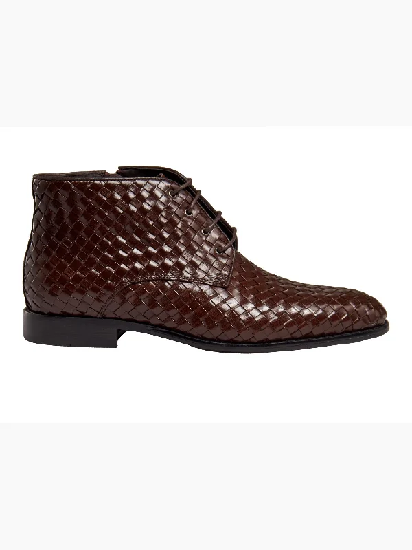 BROWN WOVEN LEATHER BOOTS