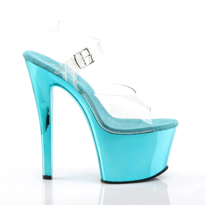 SKY-308 Clear & Blue Ankle Peep Toe High Heel