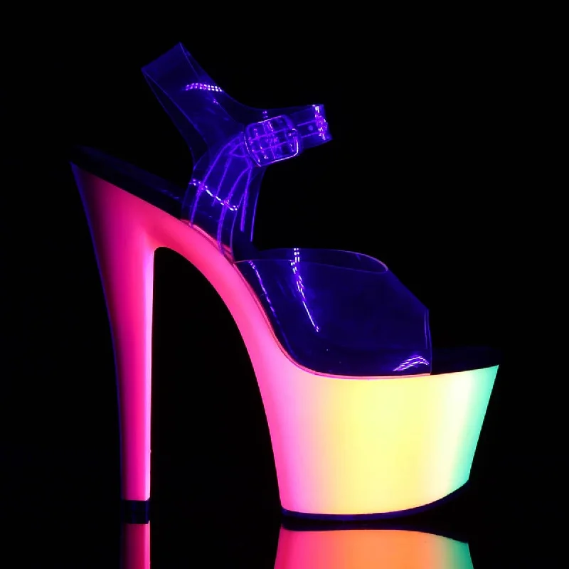 RAINBOW-308UV Clear & Orange Ankle Peep Toe High Heel