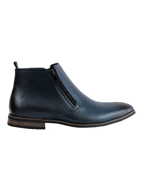 FAUX LEATHER CHELSEA BOOTS LOW ANKLE IN NAVY