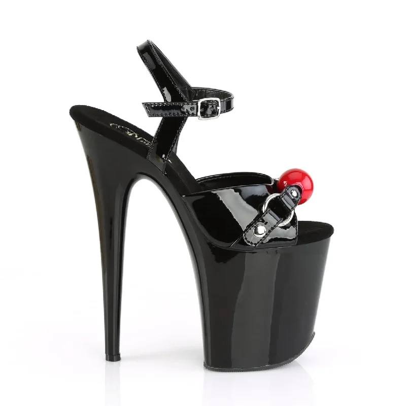 FLAMINGO-809GB Black & Red Ankle Peep Toe High Heel