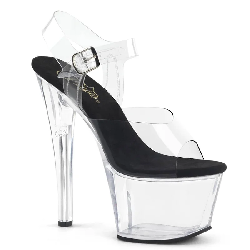 SKY-308 Black & Clear Ankle Peep Toe High Heel