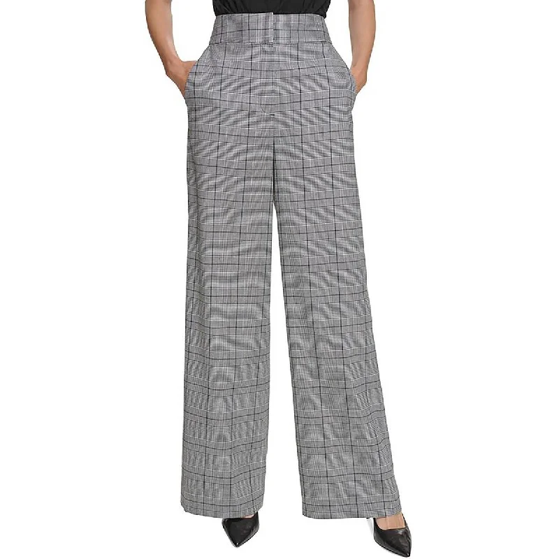 Womens Plaid High Rise Wide Leg Pants