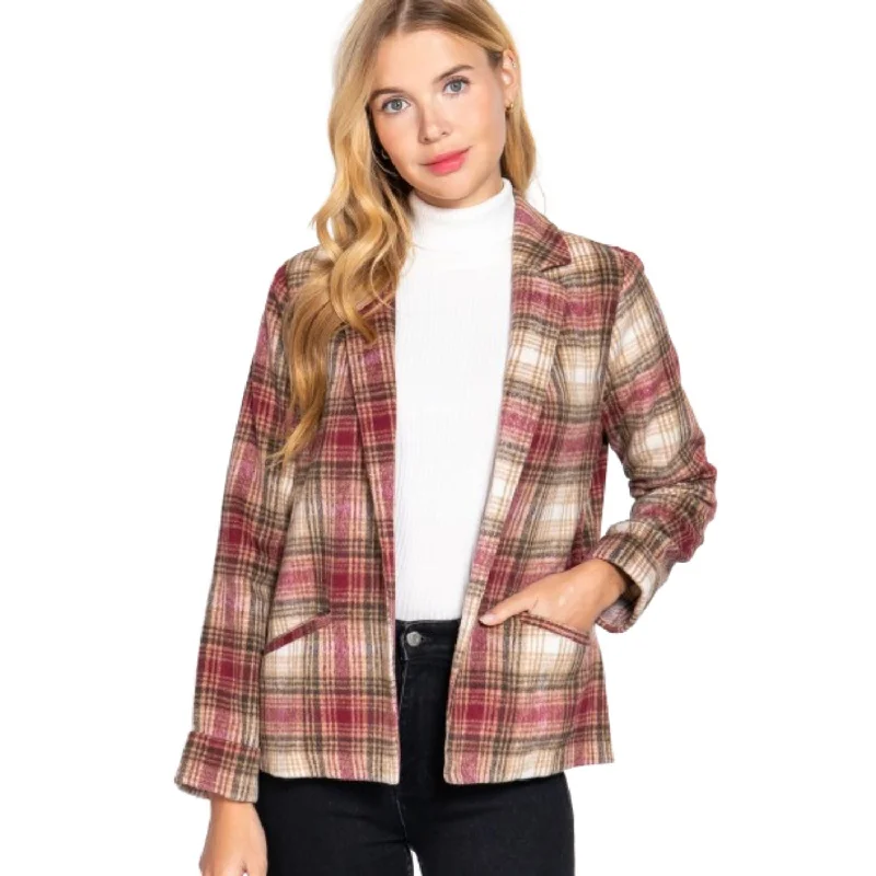 Notched Collar Plaid Jacket