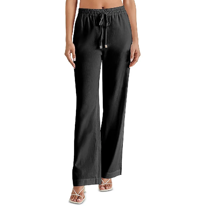 Steve Madden Womens Linen Drawstring Wide Leg Pants