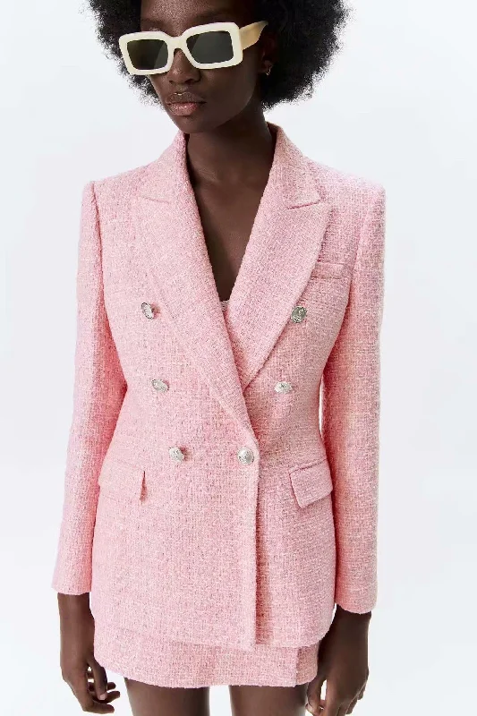 Pink Tweed Shorts Suit - Women Suit