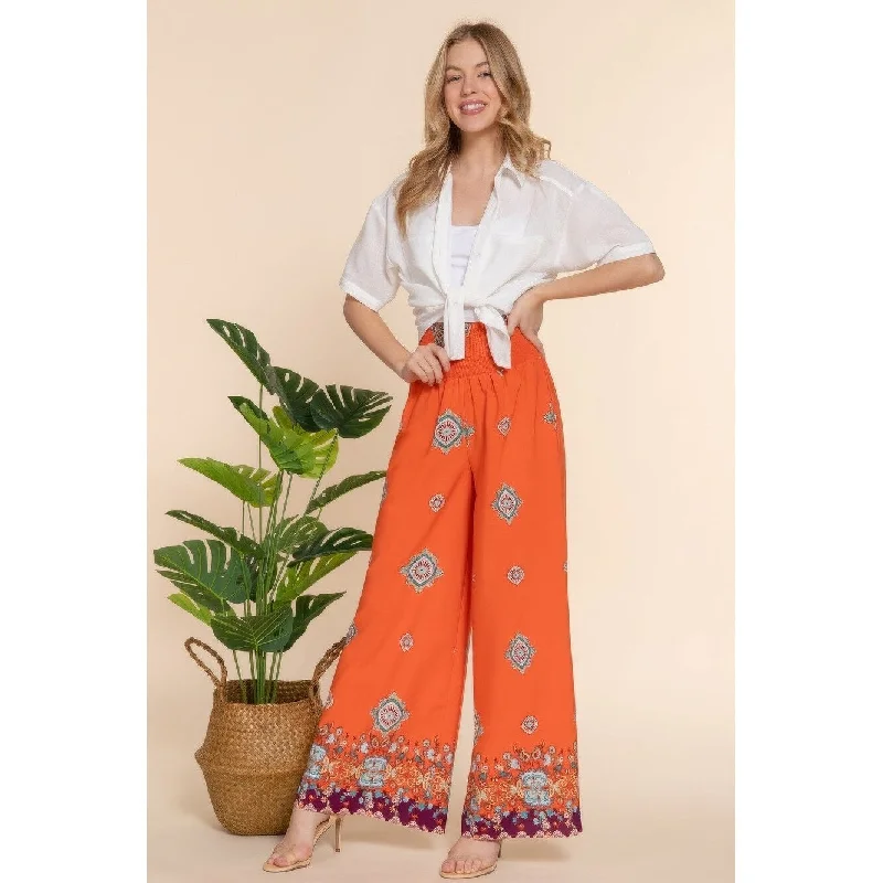 Wide Leg Border Print Woven Pants