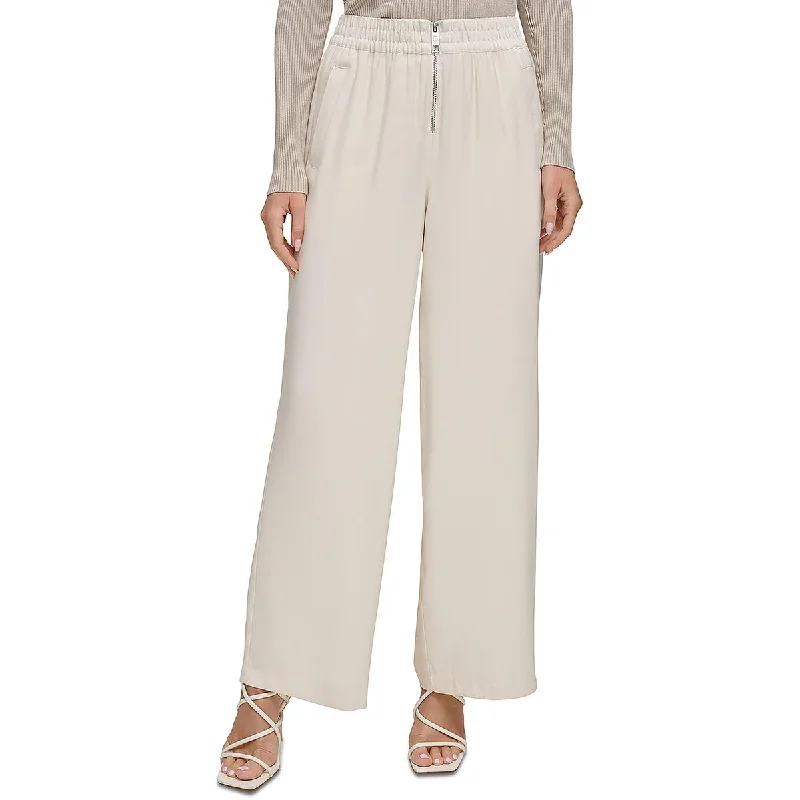 DKNY Womens Ruched High Rise Wide Leg Pants