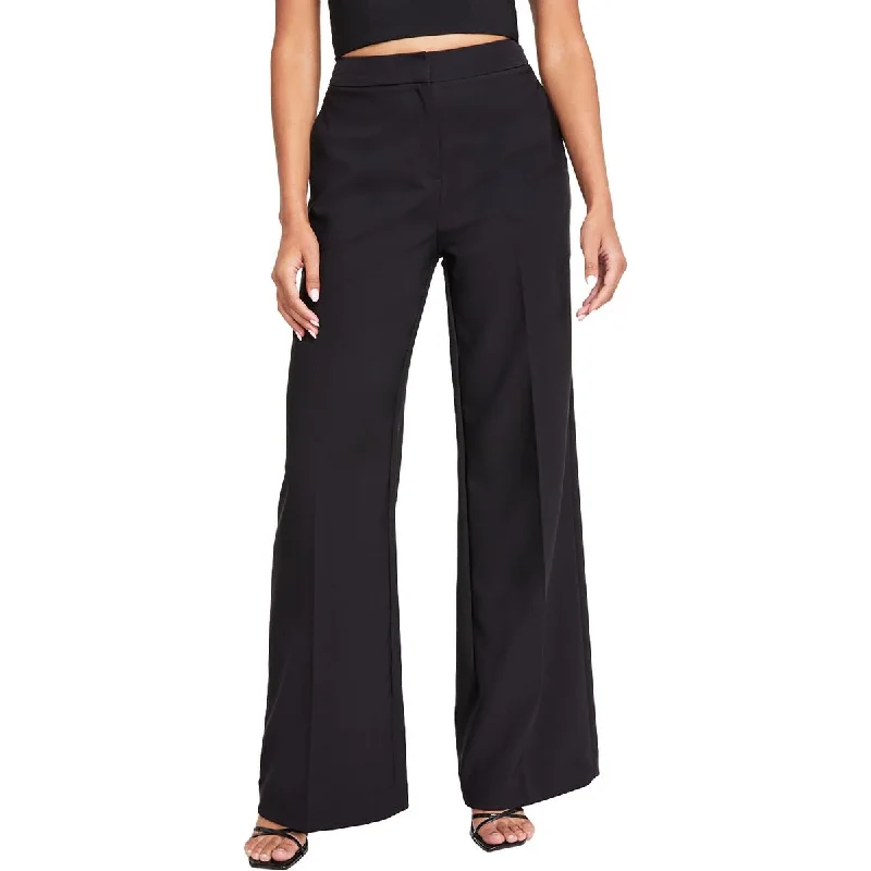 Calvin Klein Womens Pintuck High Rise Wide Leg Pants