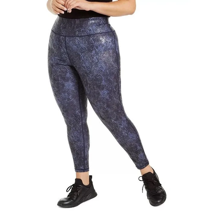 Ideology Women's Plus Size Python-Print Leggings Navy Size 2X