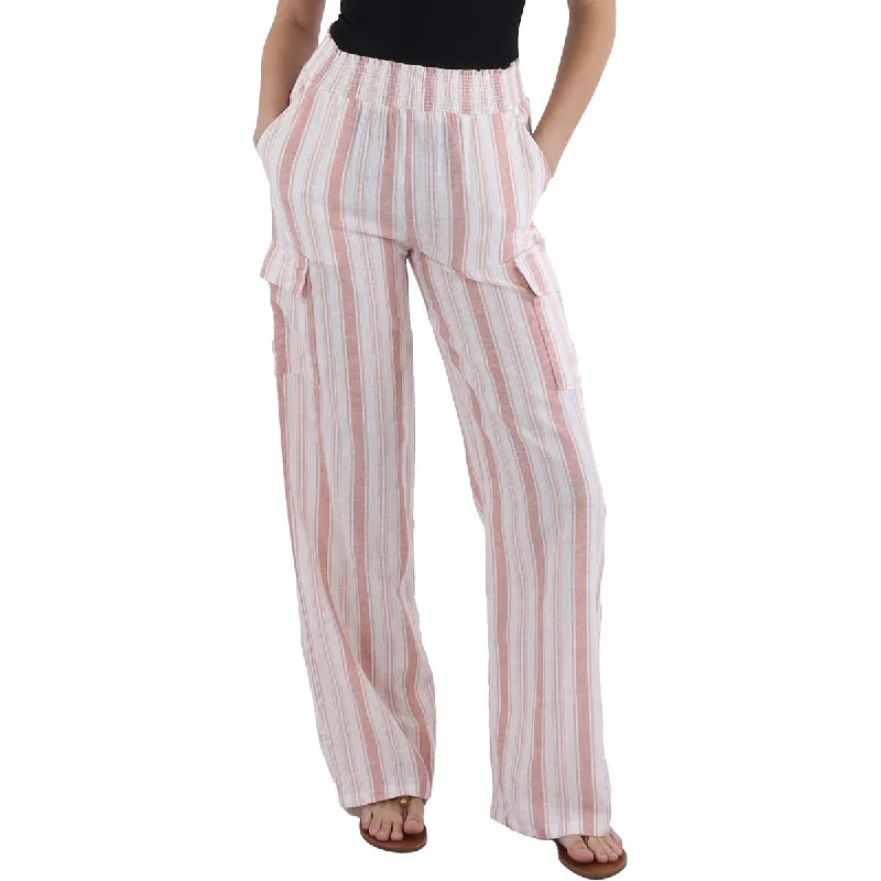 Love Tree Womens Smocked Striped Straight Leg Pants