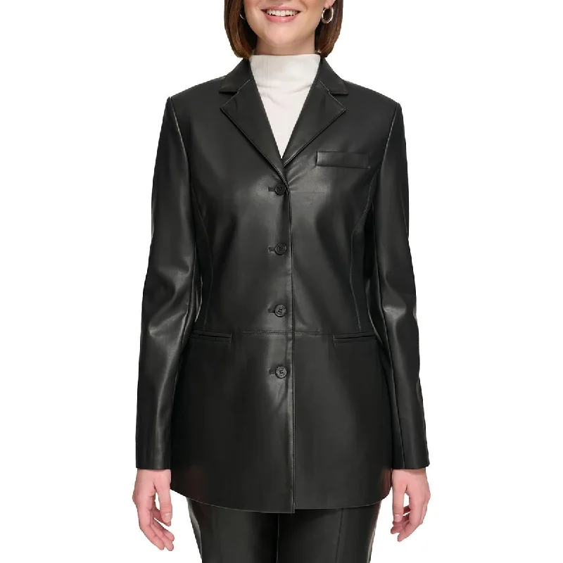 Calvin Klein Womens Faux Leather Office Leather Jacket