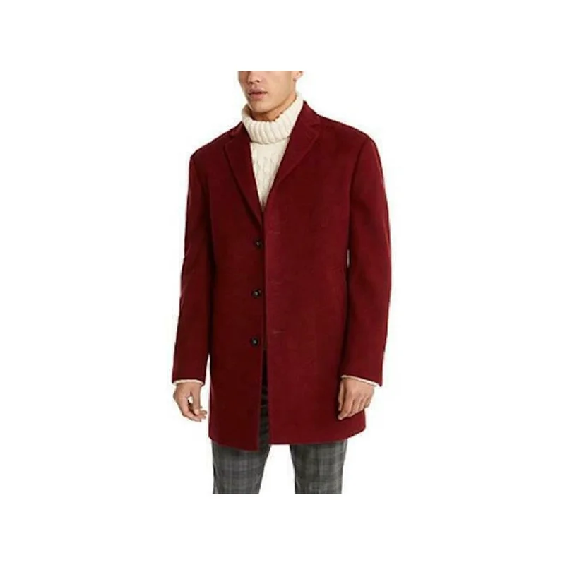 Calvin Klein Men's Single Breasted Button Down Wool Blend Coat Red Size 48