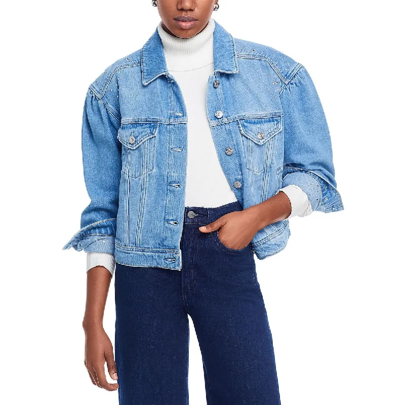 Paige Womens Blythe Embellished Short Denim Jacket