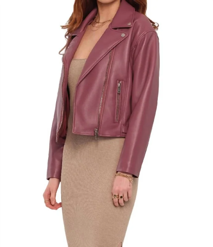 Faux Leather Moto Jacket In Purple Mauve