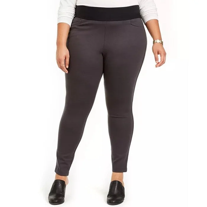 Style & Co Women's Plus Size Wide-Waistband Ponte-Knit Leggings Dark Gray Size Small Petite - Small-Petite