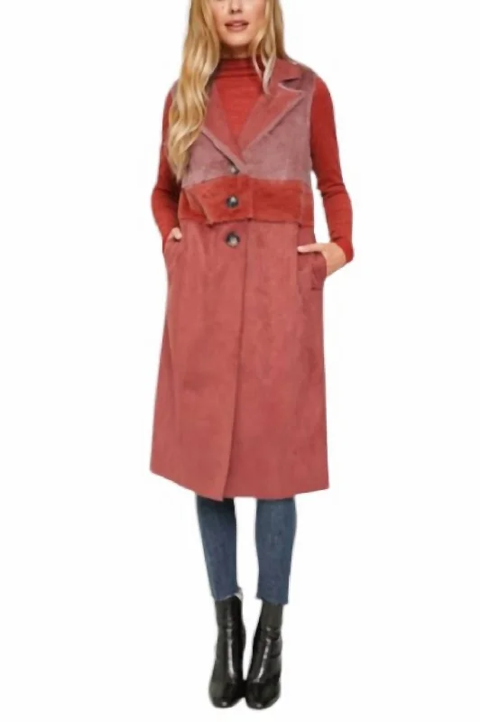 Malia Fur Mix Coat In Mauve/red