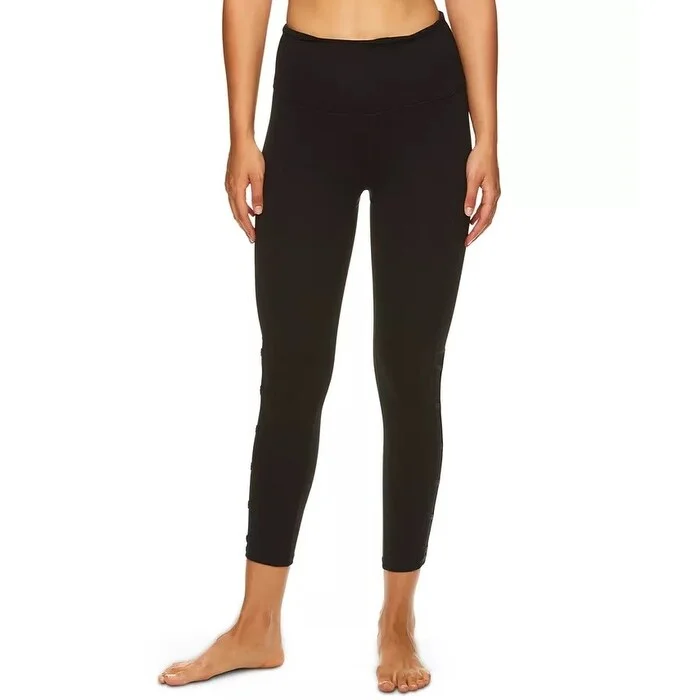 Gaiam Women's Om Shiva Mesh-Trimmed High-Rise Capri Leggings Black Size Medium