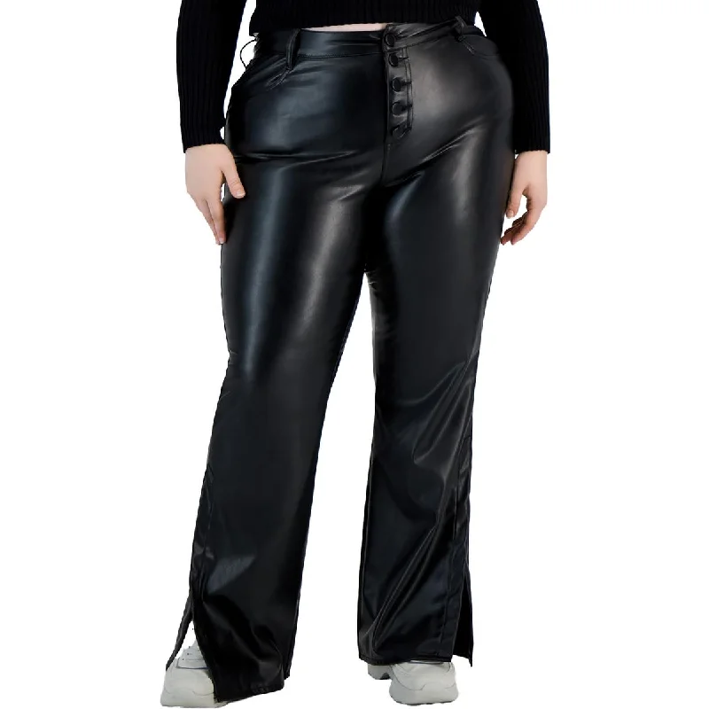 Dollhouse Womens Plus Faux Leather Wide Leg Pants