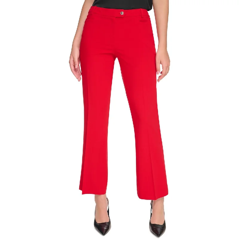 Petites Womens Pintuck Mid Rise Straight Leg Pants