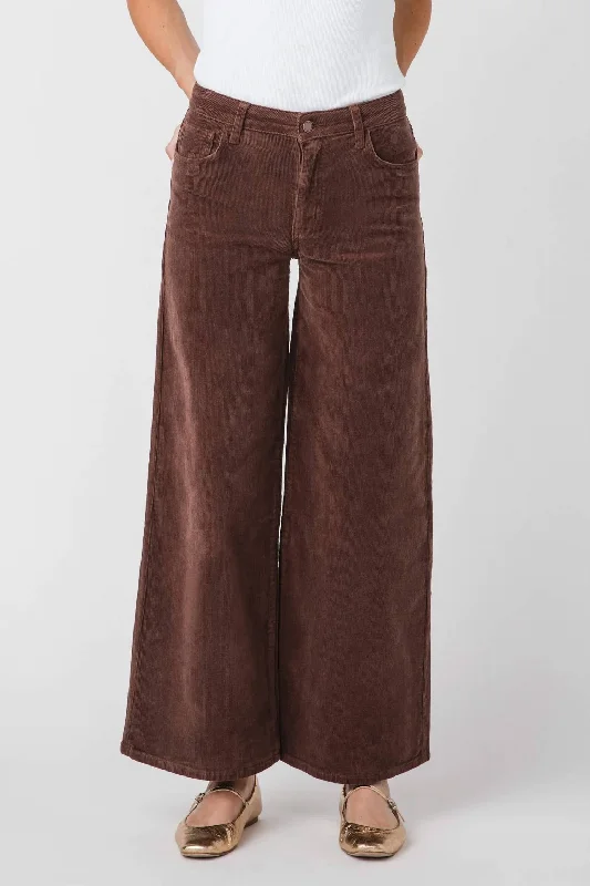 Wide Leg Corduroy Pants In Brown