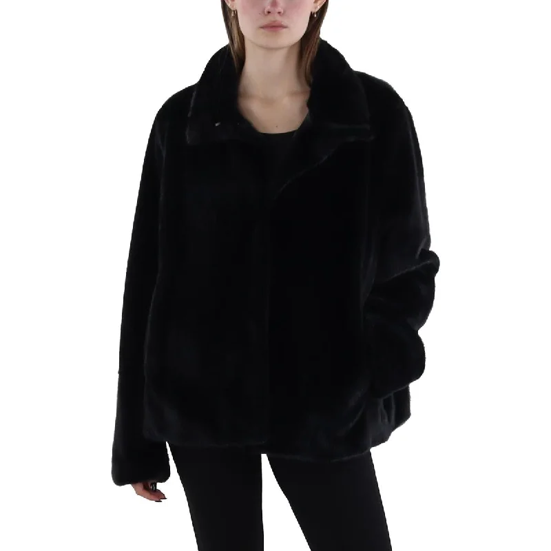 Via Spiga Womens Faux Fur Cold Weather Faux Fur Coat