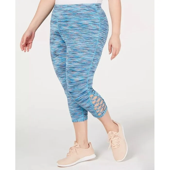 Ideology Women's Space Dyed Cropped Leggings Coastal Blue Size 1X