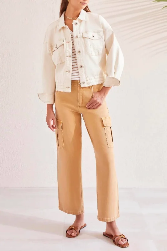 Casual Jacket With Elastic Waist In Ecru