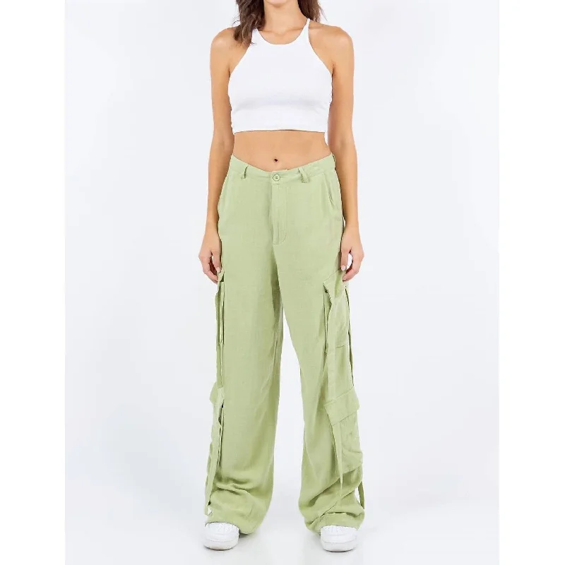 American Bazi - Linen Wide Leg Cargo Pants