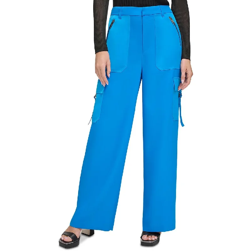 Womens Satin Trim High Rise Cargo Pants