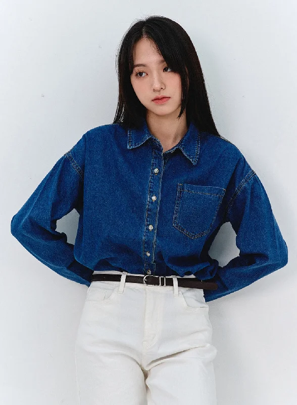 Washed Long Sleeve Denim Shirt OO316