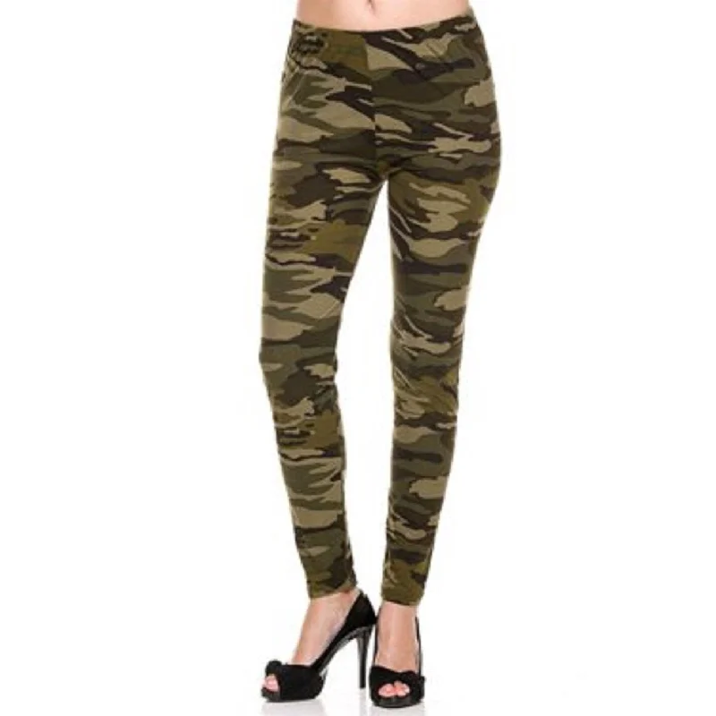 Planet Gold Juniors' Camo-Printed Brushed Leggings Green Size XL - X-Large