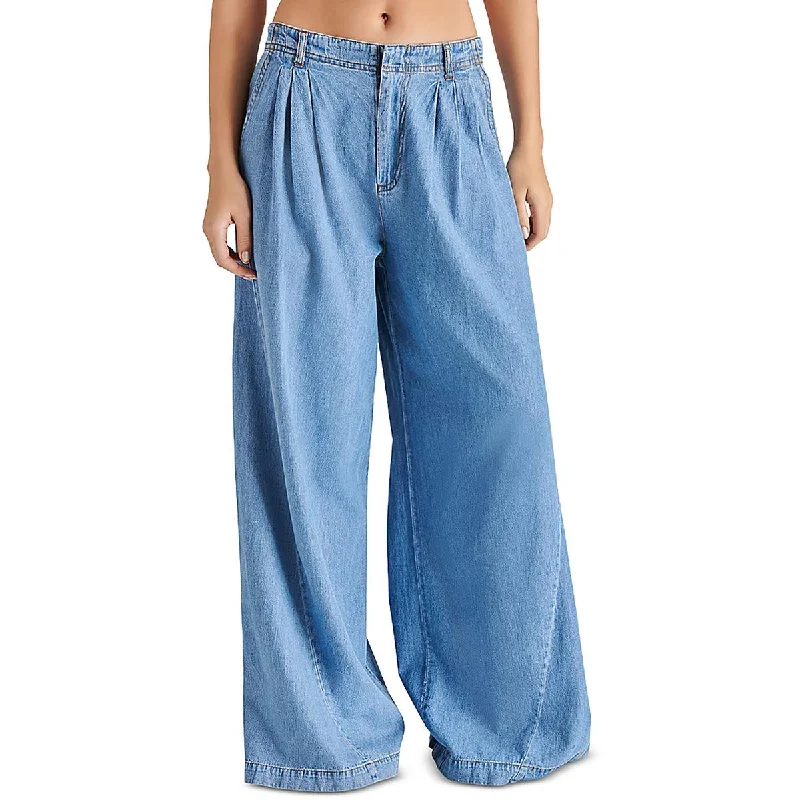 Steve Madden Womens Pleated Denim Wide Leg Pants