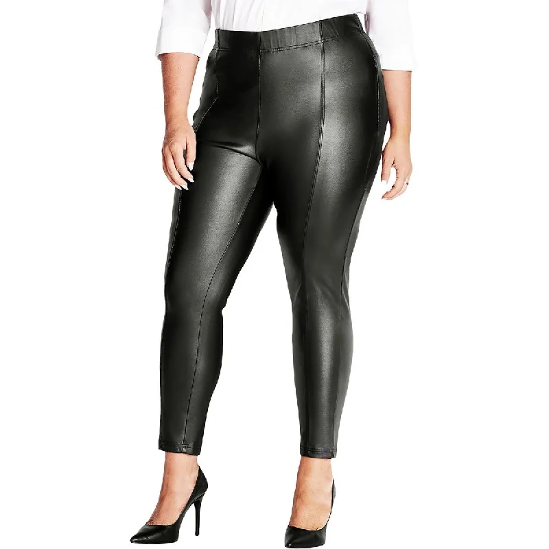 Avenue Studio Womens Faux Leather Pull On Straight Leg Pants