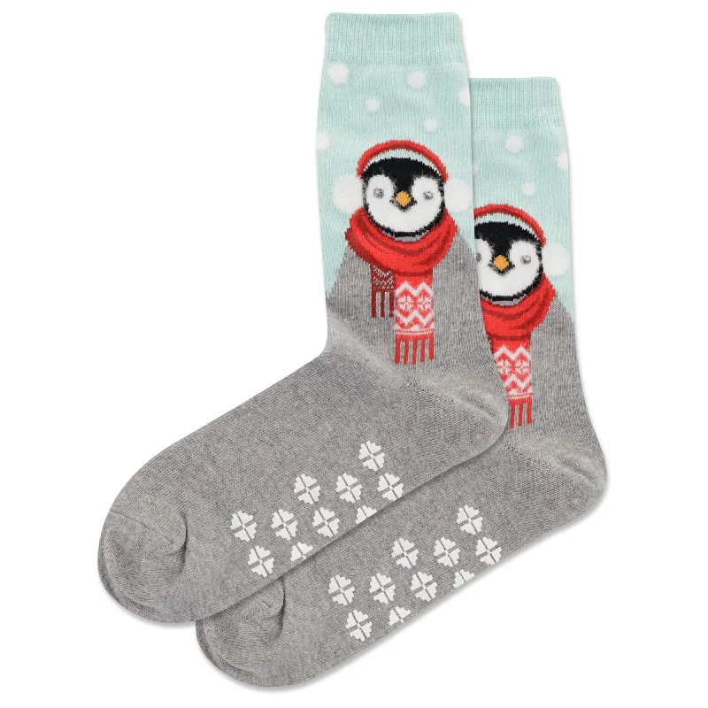 Fuzzy Cozy Penguin Sock with grips on the sole