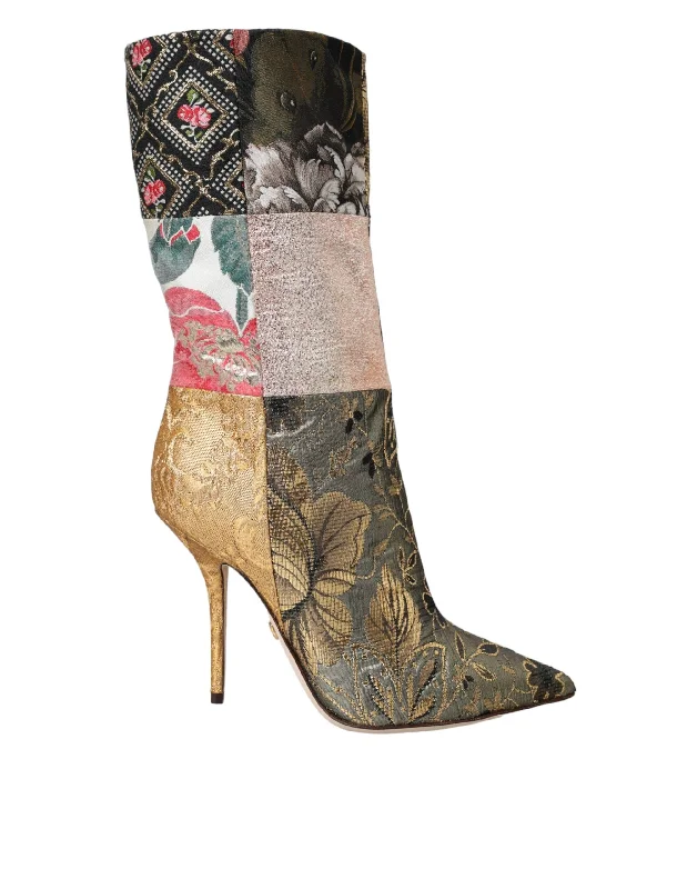 Dolce & Gabbana multi Patchwork Print Heeled Boots Women's Shoes