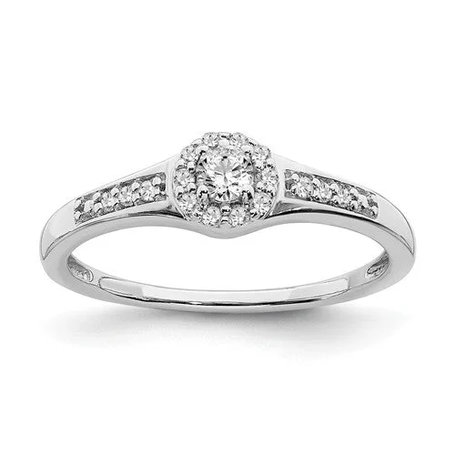 10k White Gold Natural Diamond Halo Cluster Promise Engagement Ring