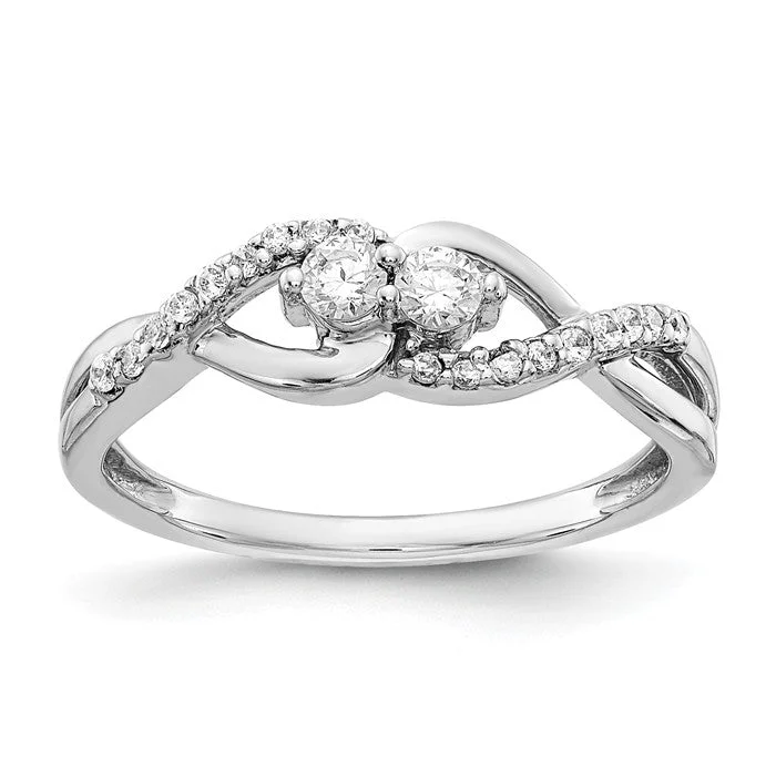 14k White Gold 2 Stone Diamond Infinity Inspired Ring