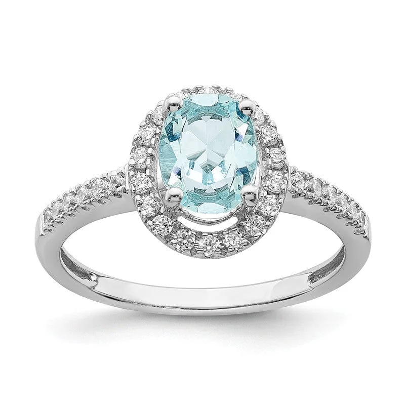 14k White Gold Aquamarine Oval Diamond Halo Engagement Ring