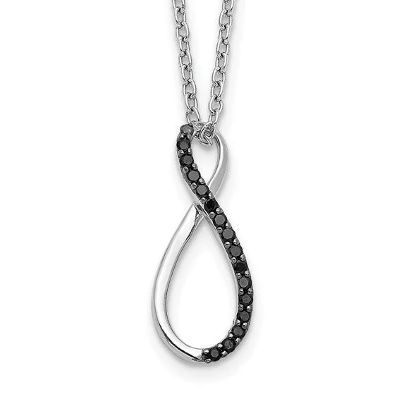 14k White Gold Black Diamond Vertical Infinity Necklace