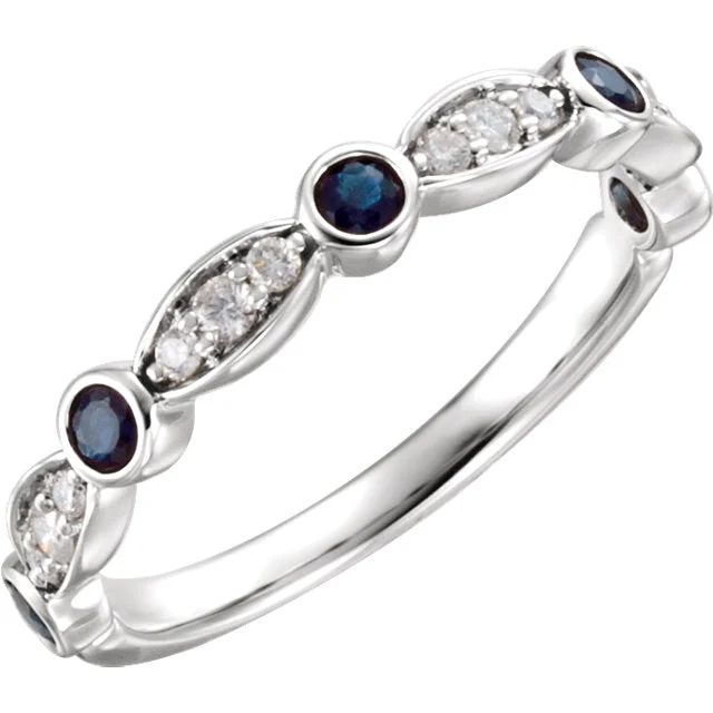 14k White Gold Blue Sapphire & 1/6 CTW Diamond Anniversary Ring