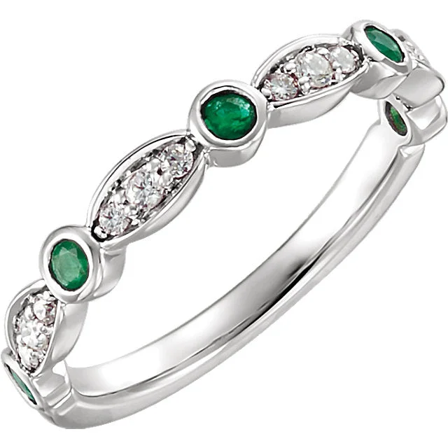 14K White Gold Emerald & 1/6 CTW Diamond Anniversary Ring