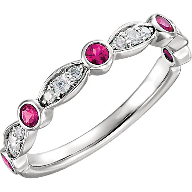 14k White Gold Ruby & 1/6 CTW Diamond Anniversary Ring